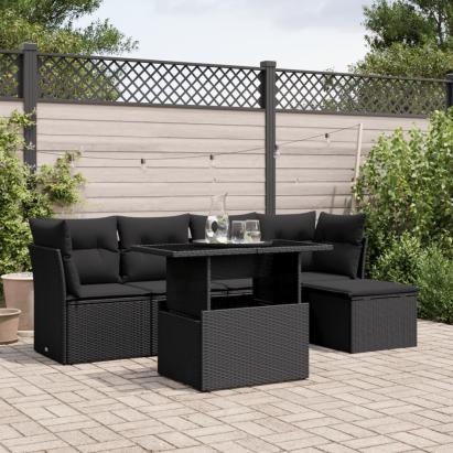 Set mobilier de grădină cu perne, 6 piese, negru, poliratan GartenMobel Dekor