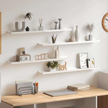 Rafturi de perete, 4 buc., alb extralucios, 80x9x3 cm GartenMobel Dekor