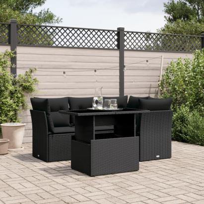 Set mobilier de grădină cu perne, 5 piese, negru, poliratan GartenMobel Dekor