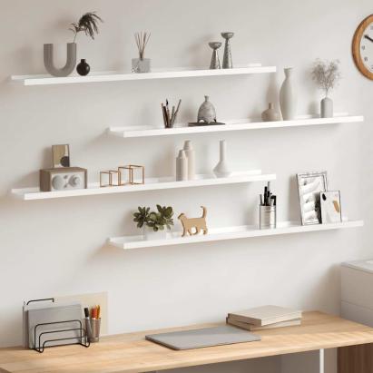 Rafturi de perete, 4 buc., alb extralucios, 100x9x3 cm GartenMobel Dekor
