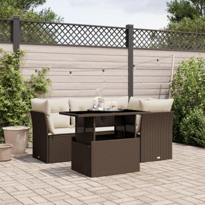 Set canapele de grădină cu perne, 5 piese, maro, poliratan GartenMobel Dekor