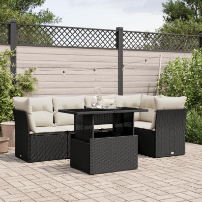 Set mobilier de grădină cu perne, 6 piese, negru, poliratan GartenMobel Dekor