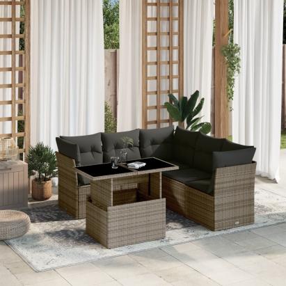 Set mobilier grădină cu perne, 6 piese, gri, poliratan GartenMobel Dekor