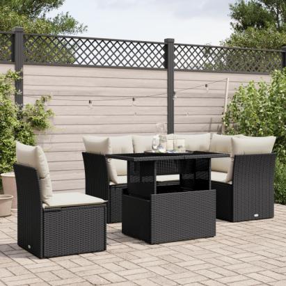 Set mobilier de grădină cu perne, 6 piese, negru, poliratan GartenMobel Dekor