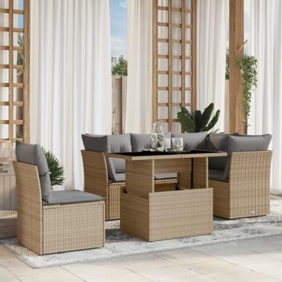 Set canapele de grădină cu perne, 6 piese, bej, poliratan GartenMobel Dekor