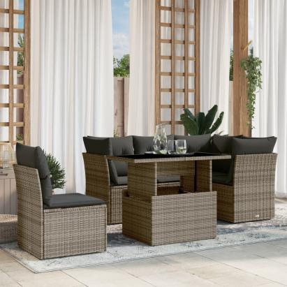 Set mobilier grădină cu perne, 6 piese, gri, poliratan GartenMobel Dekor