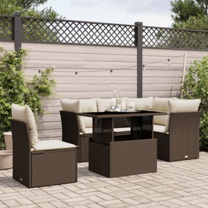Set canapele de grădină cu perne, 6 piese, maro, poliratan GartenMobel Dekor