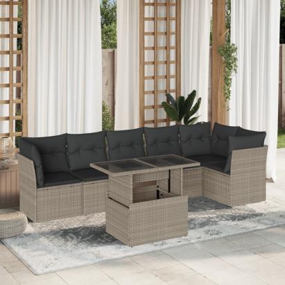 Set canapele de grădină cu perne, 7piese gri deschis poliratan GartenMobel Dekor
