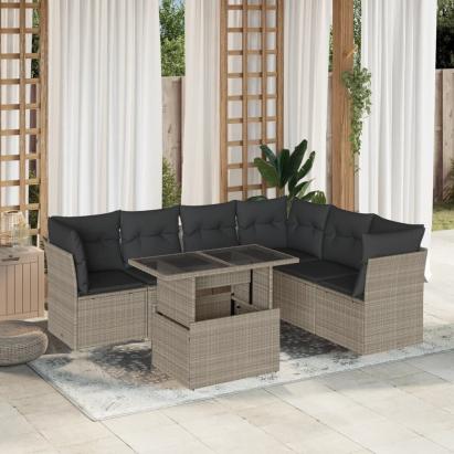 Set canapele de grădină cu perne, 7piese gri deschis poliratan GartenMobel Dekor