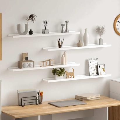 Rafturi de perete, 4 buc., alb, 80x9x3 cm GartenMobel Dekor