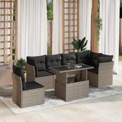 Set canapele de grădină cu perne, 7piese gri deschis poliratan GartenMobel Dekor
