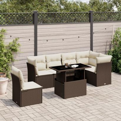 Set canapele de grădină cu perne, 7 piese, maro, poliratan GartenMobel Dekor