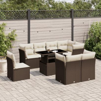 Set canapele de grădină cu perne, 9 piese, maro, poliratan GartenMobel Dekor