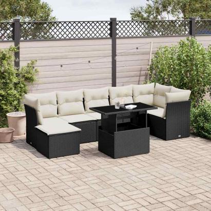 Set mobilier de grădină cu perne, 8 piese, negru, poliratan GartenMobel Dekor