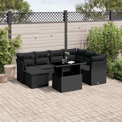 Set mobilier de grădină cu perne, 8 piese, negru, poliratan GartenMobel Dekor