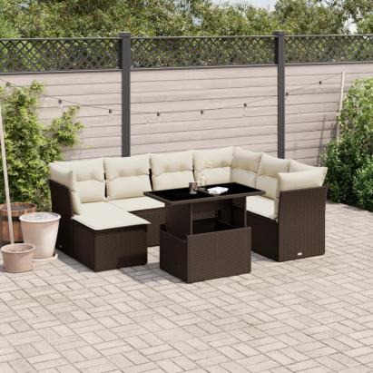 Set canapele de grădină cu perne, 8 piese, maro, poliratan GartenMobel Dekor