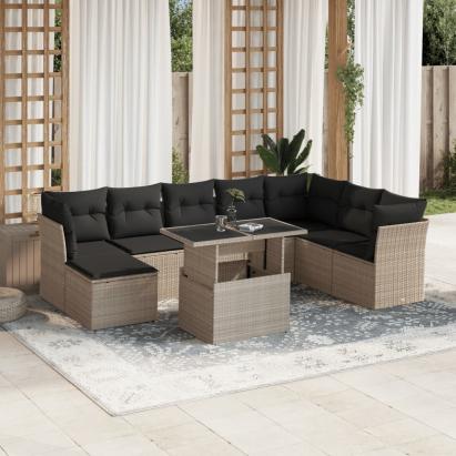 Set canapele de grădină cu perne, 9 piese gri deschis poliratan GartenMobel Dekor