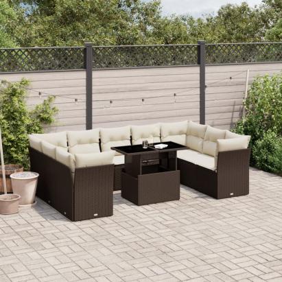 Set canapele de grădină cu perne, 10 piese, maro, poliratan GartenMobel Dekor