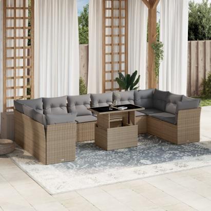 Set canapele de grădină cu perne, 11 piese, bej, poliratan GartenMobel Dekor