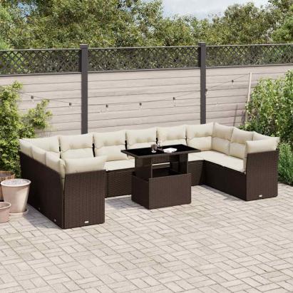 Set canapele de grădină cu perne, 11 piese, maro, poliratan GartenMobel Dekor