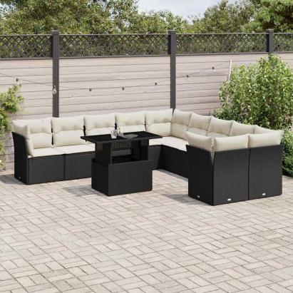 Set canapele de grădină cu perne, 11 piese, negru, poliratan GartenMobel Dekor