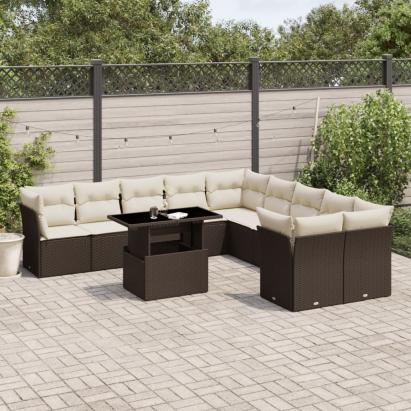 Set canapele de grădină cu perne, 11 piese, maro, poliratan GartenMobel Dekor