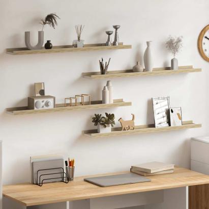 Rafturi de perete, 4 buc., alb și stejar sonoma, 80x9x3 cm GartenMobel Dekor