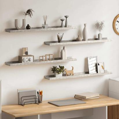 Rafturi de perete, 4 buc., gri beton, 80x9x3 cm GartenMobel Dekor