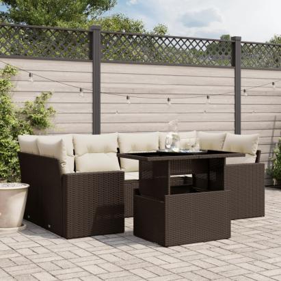 Set canapele de grădină cu perne, 7 piese, maro, poliratan GartenMobel Dekor