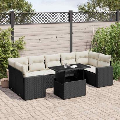 Set mobilier de grădină cu perne, 8 piese, negru, poliratan GartenMobel Dekor