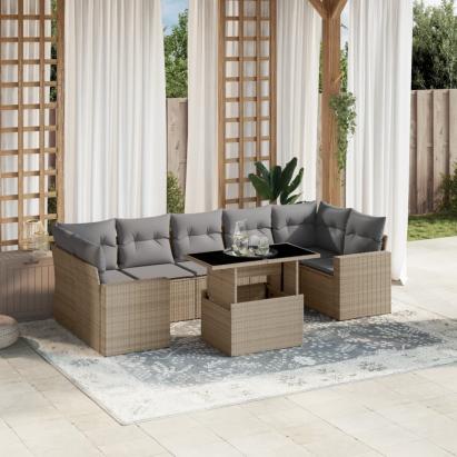 Set canapele de grădină, 8 piese, cu perne, bej, poliratan GartenMobel Dekor