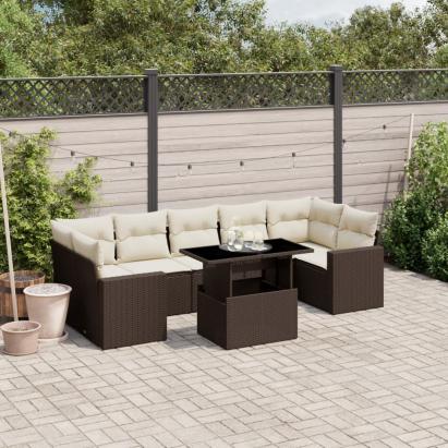 Set canapele de grădină cu perne, 8 piese, maro, poliratan GartenMobel Dekor