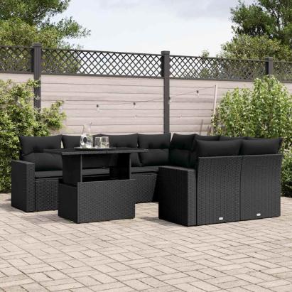 Set mobilier de grădină cu perne, 9 piese, negru, poliratan GartenMobel Dekor