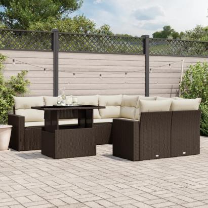 Set canapele de grădină cu perne, 9 piese, maro, poliratan GartenMobel Dekor