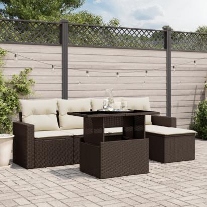 Set canapele de grădină cu perne, 6 piese, maro, poliratan GartenMobel Dekor