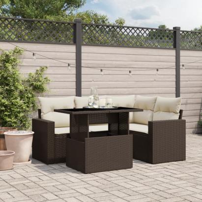 Set canapele de grădină cu perne, 5 piese, maro, poliratan GartenMobel Dekor