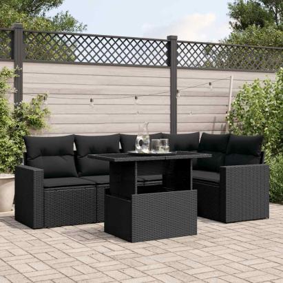 Set mobilier de grădină cu perne, 6 piese, negru, poliratan GartenMobel Dekor