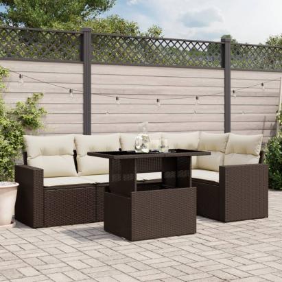 Set canapele de grădină cu perne, 6 piese, maro, poliratan GartenMobel Dekor