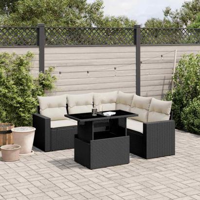 Set mobilier de grădină cu perne, 6 piese, negru, poliratan GartenMobel Dekor