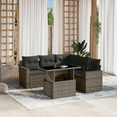 Set mobilier grădină cu perne, 6 piese, gri, poliratan GartenMobel Dekor