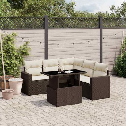 Set canapele de grădină cu perne, 6 piese, maro, poliratan GartenMobel Dekor