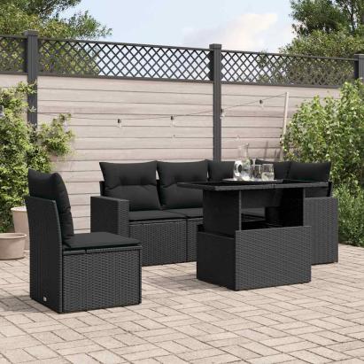 Set mobilier de grădină cu perne, 6 piese, negru, poliratan GartenMobel Dekor