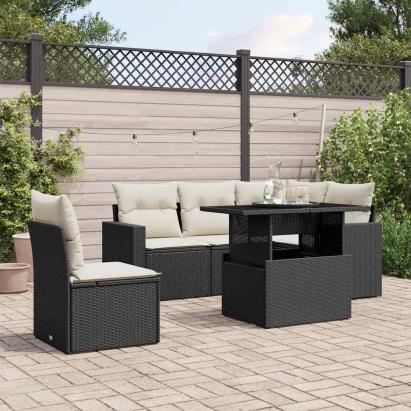 Set mobilier de grădină cu perne, 6 piese, negru, poliratan GartenMobel Dekor