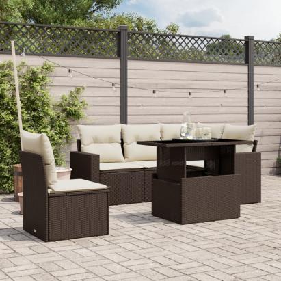 Set canapele de grădină cu perne, 6 piese, maro, poliratan GartenMobel Dekor