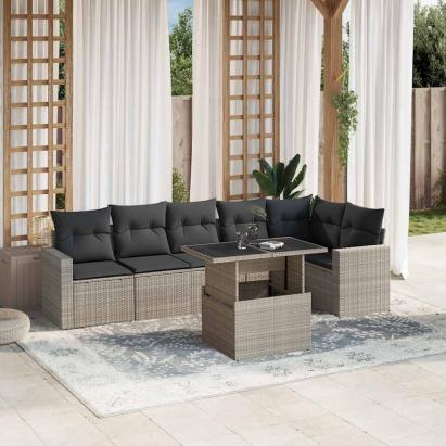 Set canapele de grădină cu perne, 7piese gri deschis poliratan GartenMobel Dekor