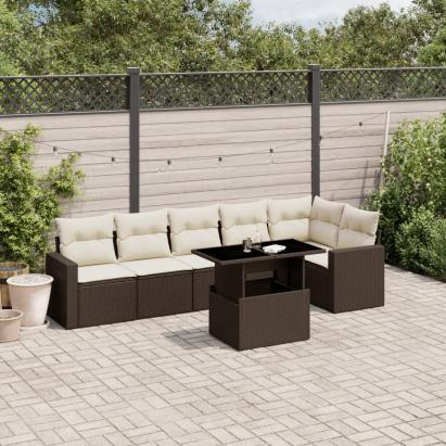 Set canapele de grădină cu perne, 7 piese, maro, poliratan GartenMobel Dekor