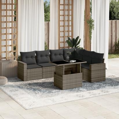 Set canapele de grădină, 7 piese, cu perne, gri, poliratan GartenMobel Dekor