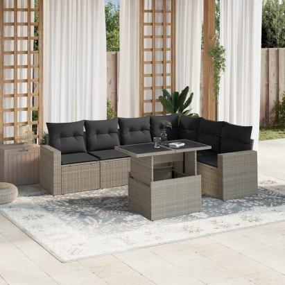 Set canapele de grădină cu perne, 7piese gri deschis poliratan GartenMobel Dekor