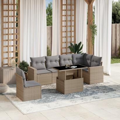 Set canapele de grădină, 7 piese, cu perne, bej, poliratan GartenMobel Dekor