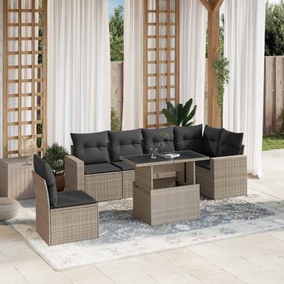 Set canapele de grădină cu perne, 7piese gri deschis poliratan GartenMobel Dekor